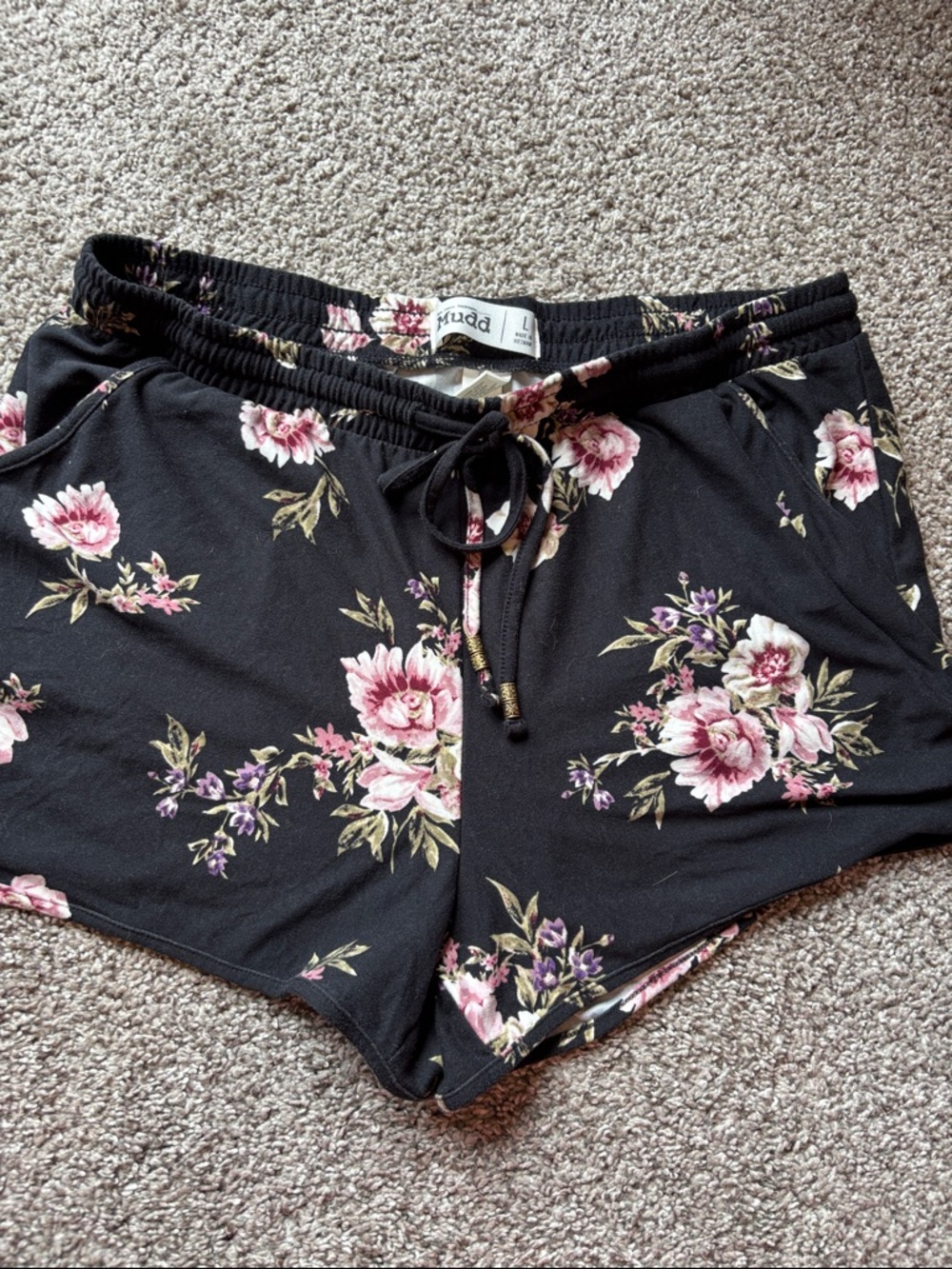 Mudd Black Lounge Shorts with Pink Floral Print